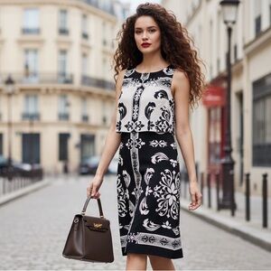 Frank Lyman Black & White Baroque Print Sheath Dress - Size 4
